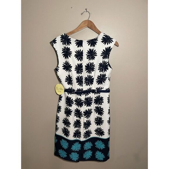 Emma Michele Pencil Dress Womens Size 10‎ Sleeveless Belt Floral White Blue NWT - Picture 3 of 7